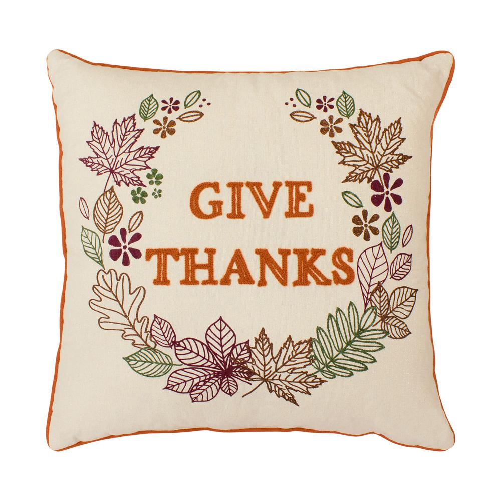 Creative Home Ideas Give Thanks Embroidred Thanksgiving 18 in. x 18 in ...