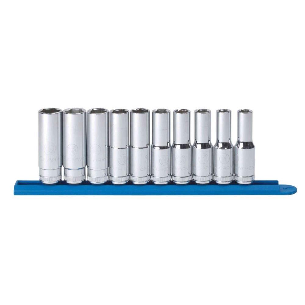 Gearwrench 80704 10 piece 1 2 inch drive 6 point deep metric socket set