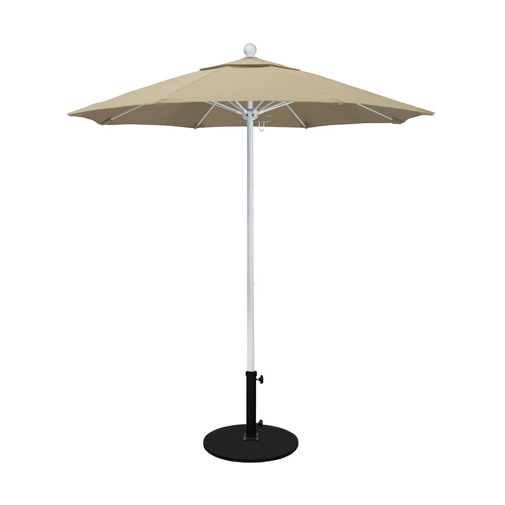 California Umbrella 7.5 ft. White Aluminum Pole Fiberglass Ribs Push ...