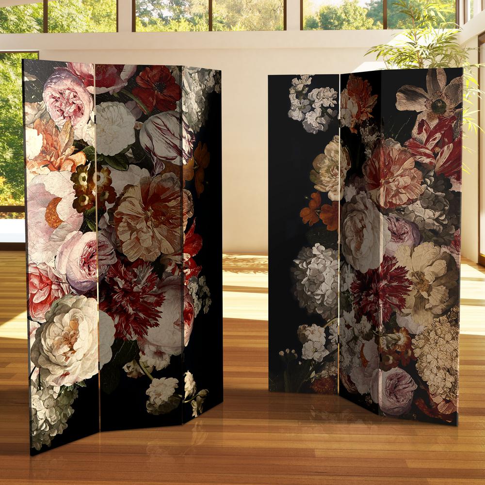 Oriental Furniture Vintage Flowers 6 Ft Printed 3 Panel Room Divider Can Flower1 The Home Depot