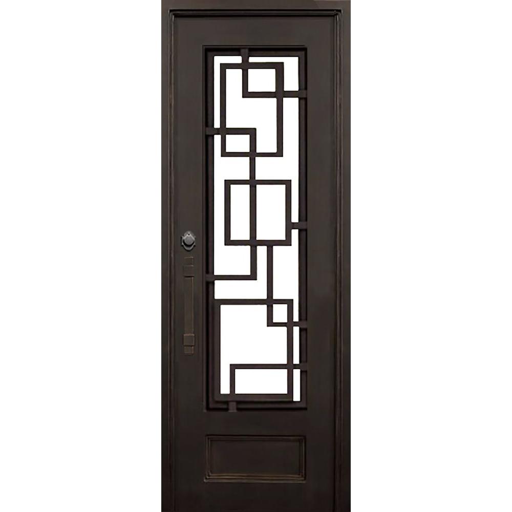 Allure Iron Doors Windows 40 In X 97 5 Flat Top St Andrews Flat Top St Andrews Dark Bronze 3 4 Lite Painted Wrought Iron Prehung Front Door Hardware Included