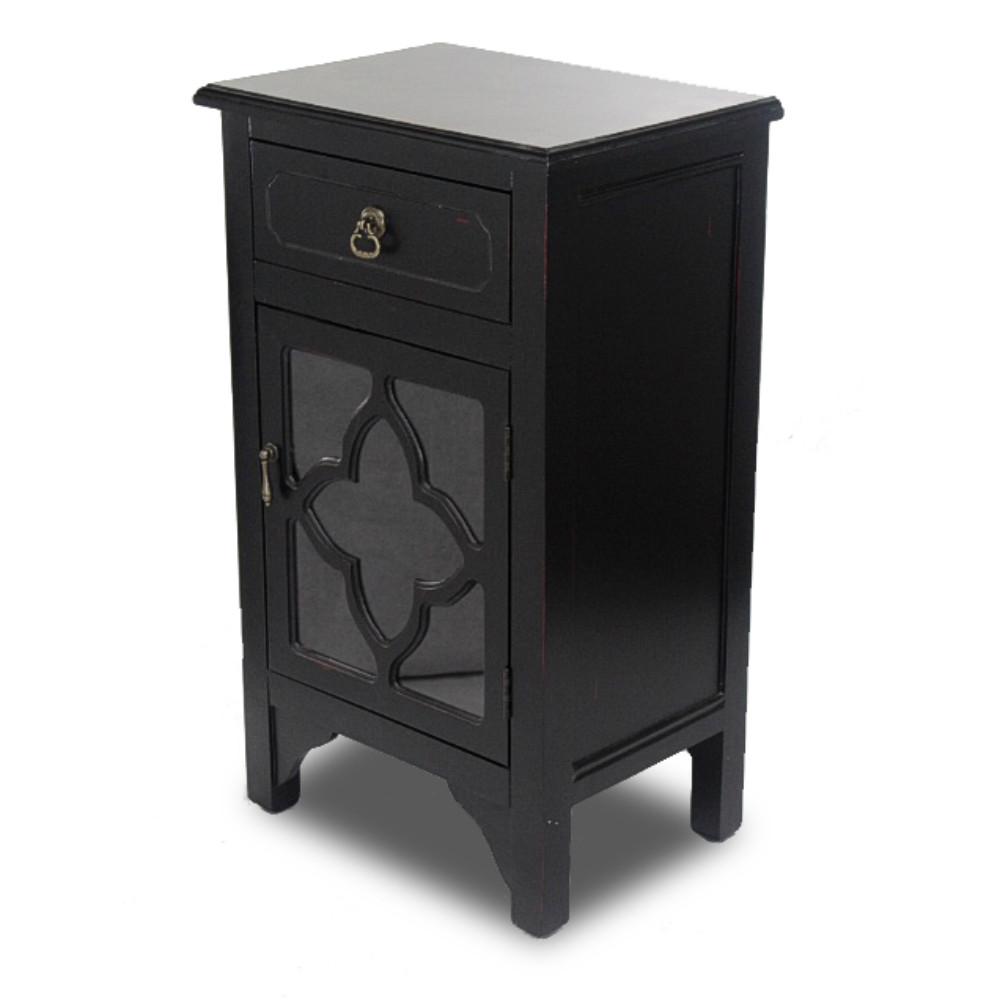 Sy Assembled 18 In X 13 Black Wood Clear Glass Accent Storage Cabinet With A Drawer
