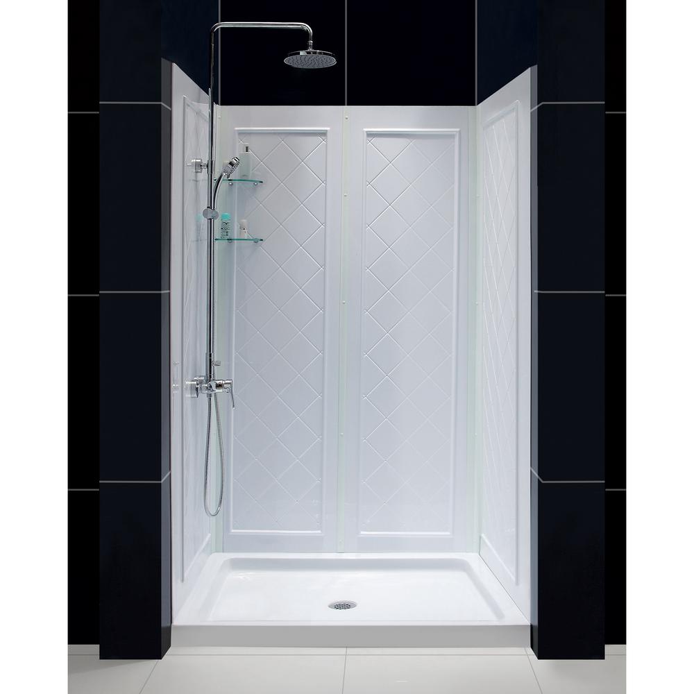 Dreamline Qwall 5 36 In X 48 In X 76 3 4 In Standard Fit Shower Kit In White With Shower Base