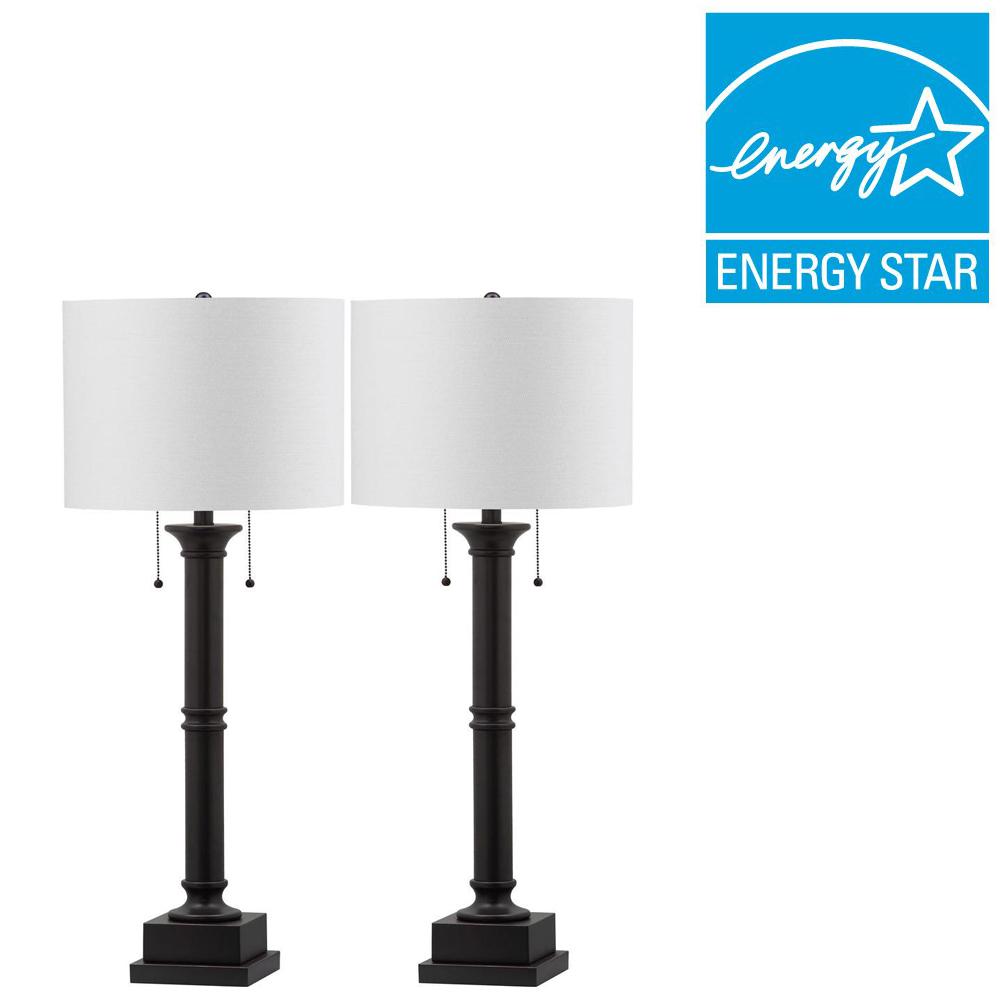 Safavieh Estilo Column 35.25 in. Black Table Lamp with White Shade (Set