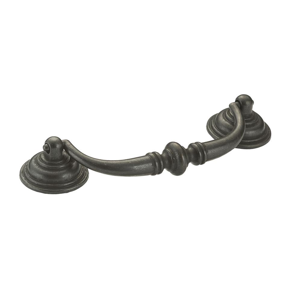 4-1/4 in. (108 mm) center-to-center matte black iron traditional pendant  and ring pull