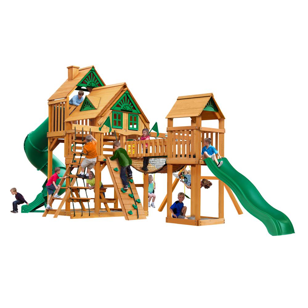 Treasure Trove I Treehouse Wooden Swing Set With 2 Slides And Clatter Bridge