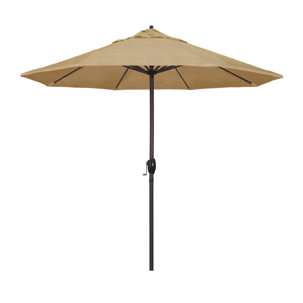 California Umbrella 9 Ft Bronze Aluminum Market Patio Umbrella Auto Tilt Crank Lift In Woven Sesame Olefin Ata908117 F76 The Home Depot