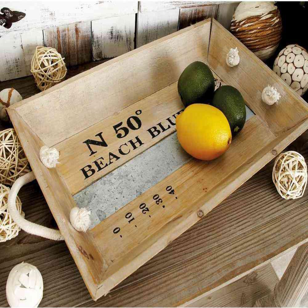 Litton Lane Distressed White and Cornflower Pine Wood Rectangular Trays