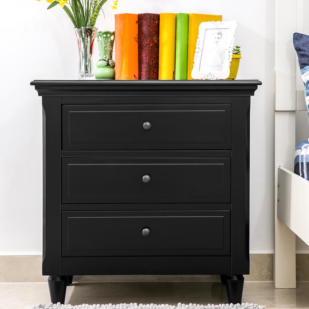 Harper Bright Designs Black Wickes 3 Drawer Nightstand