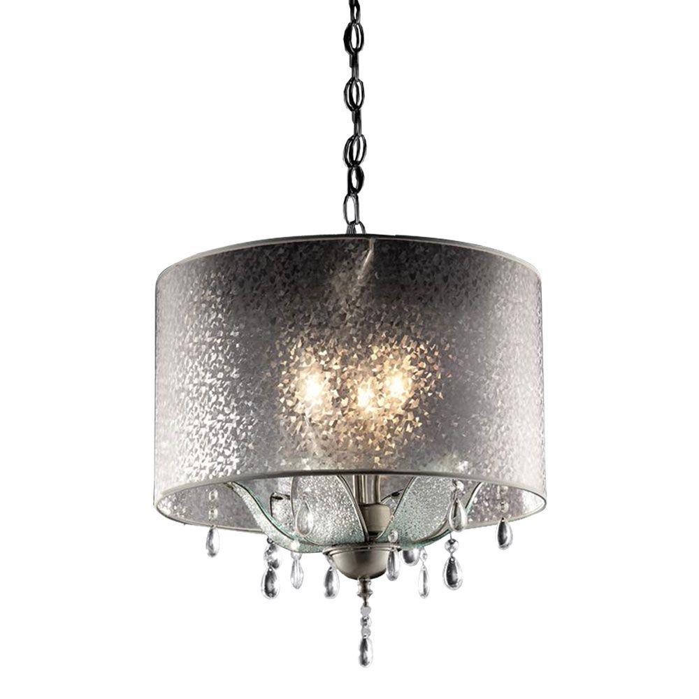 Ok Lighting 3 Light Silver Petal Crystal Ceiling Lamp Ok 5128h