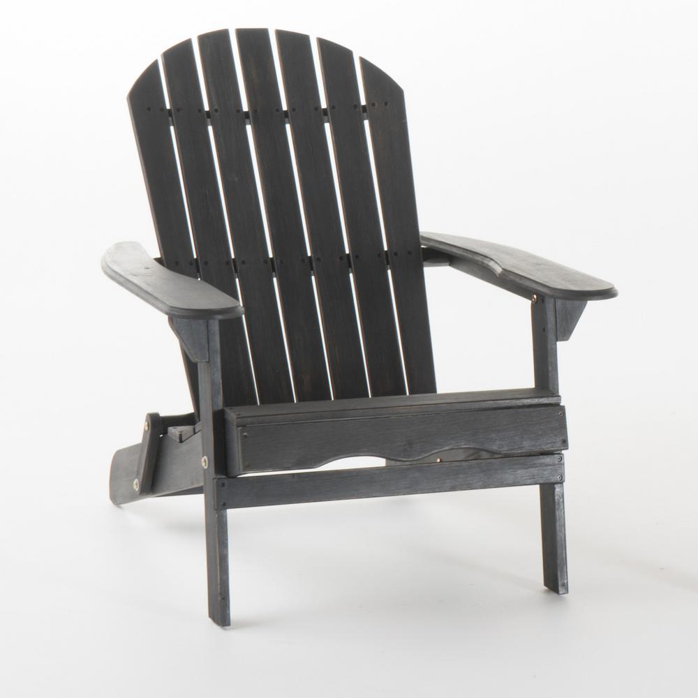 Noble House Obadiah Dark Grey Folding Acacia Wood Adirondack Chair