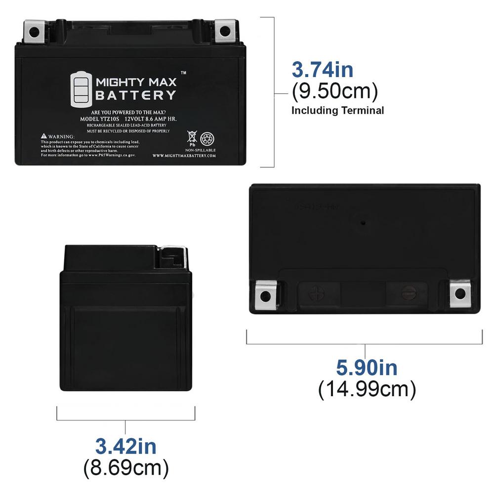 Mighty Max Battery 12 Volt 8 6 Ah 190 Cca Rechargeable Sealed Lead Acid Sla Powersport Battery Ytz10s The Home Depot