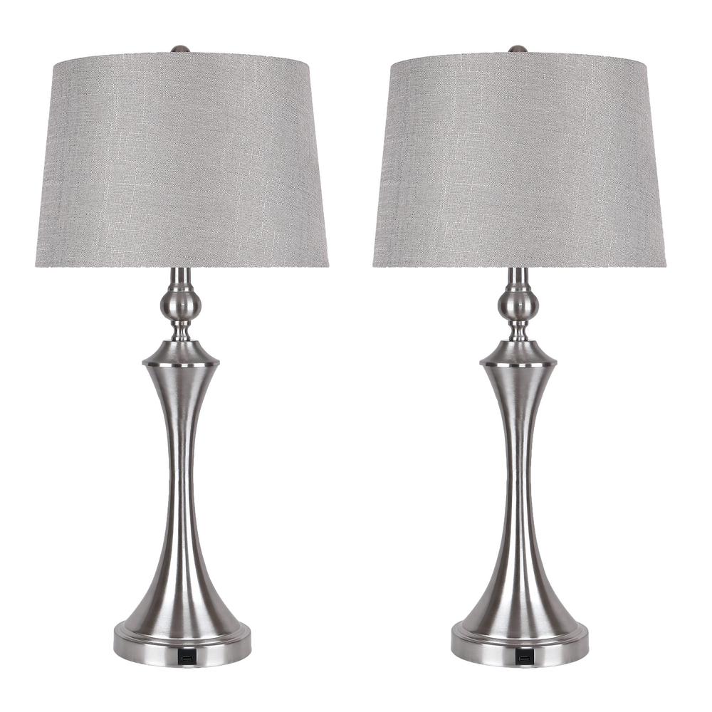 GRANDVIEW GALLERY 31 in. Brushed Nickel Table Lamps with USB Port in