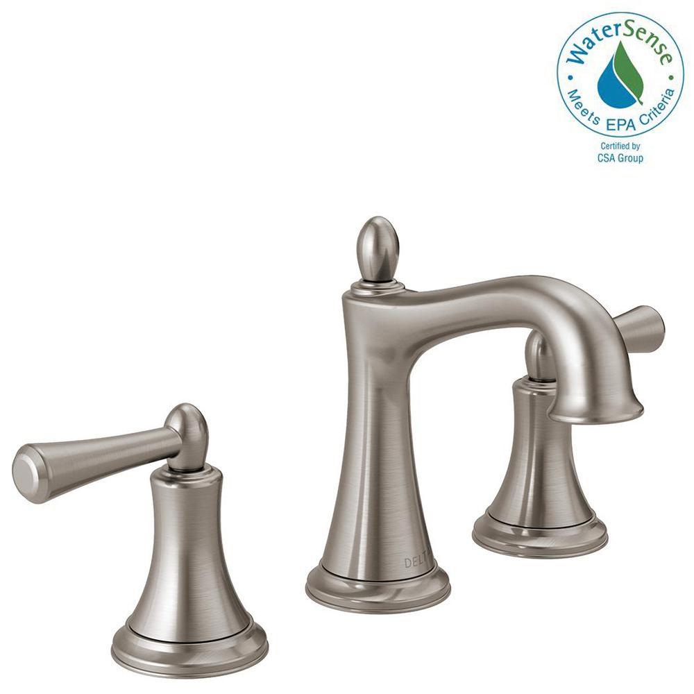 Delta Windemere Widespread Bathroom Faucet – Brushed Nickel, 3-Hole, High Arc (35996LF-BN-ECO)