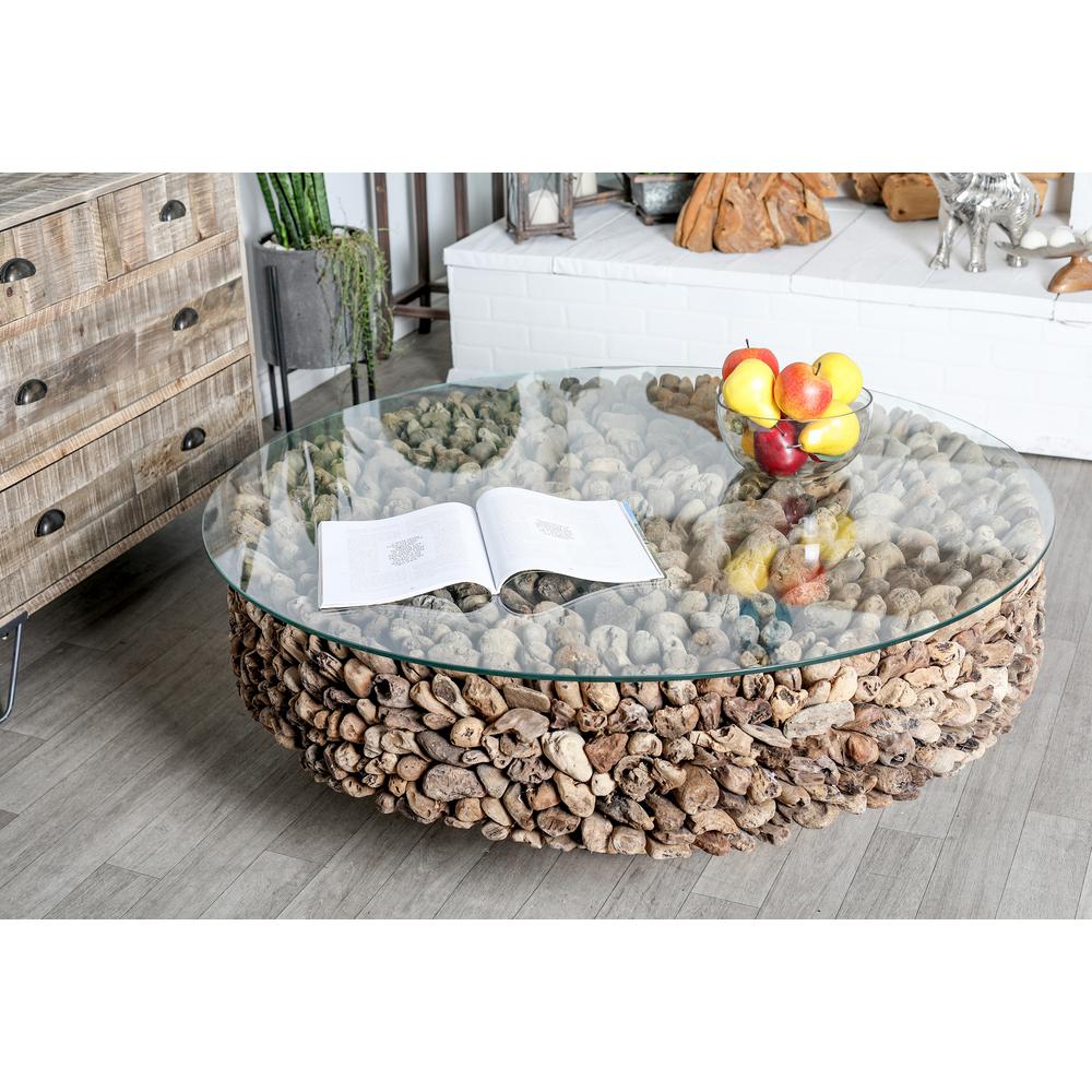Round Coffee Tables Accent The Home Depot Gray Round Driftwood Twigs And Glass Coffee Table