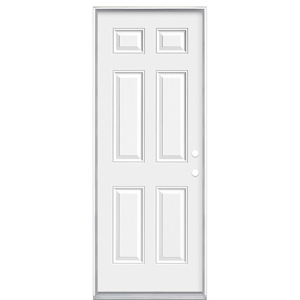 Masonite 30 In X 80 In Fire Rated Left Hand Inswing 6 Panel Steel Fire Prehung Commercial Exterior Door With Wood Frame 06030 The Home Depot