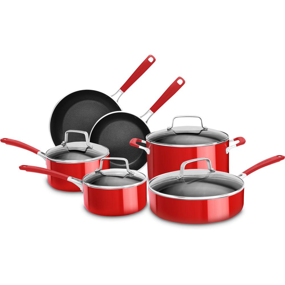 KitchenAid Aluminum Nonstick 10-Piece Empire Red Cookware Set with Lids by KitchenAid