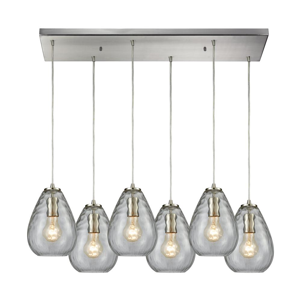 Titan Lighting Lagoon 6 Light Rectangle In Satin Nickel With Clear Titan Lighting Lagoon 6 Light Rectangle In Satin Nickel With Clear Water Glass Pendant