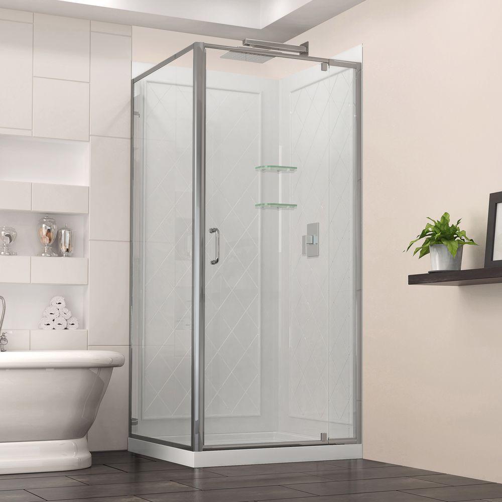 DreamLine Flex 32 in. x 32 in. x 76.75 in. Framed Corner Shower Kit in Chrome with Shower Base 