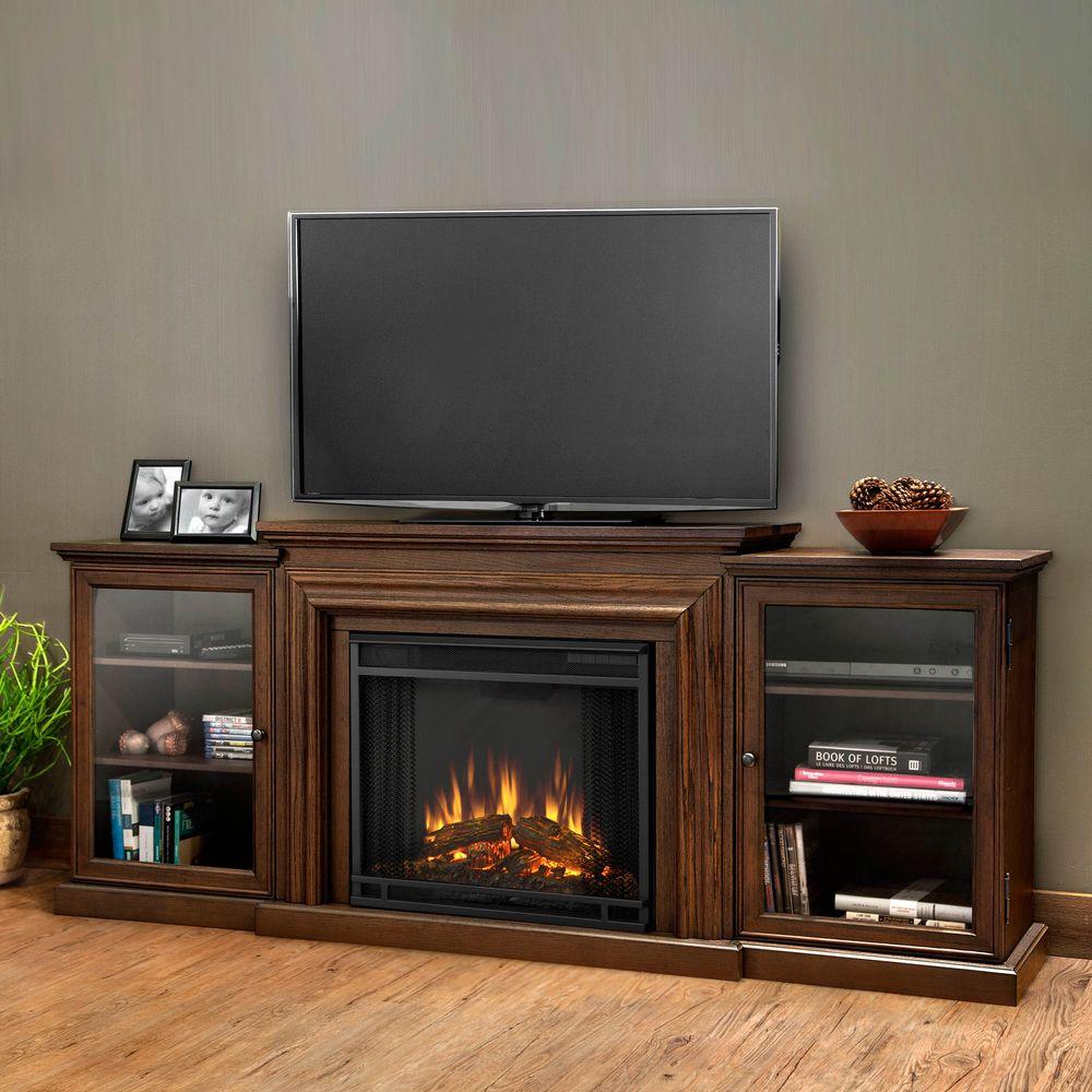 Real Flame Frederick Entertainment 72 in. Media Console Electric Fireplace TV Stand in Chestnut 