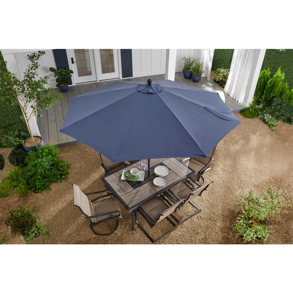 Hampton Bay 10 Ft Aluminum Auto Tilt Market Outdoor Patio Umbrella In Sky Blue 9110 01298800 The Home Depot