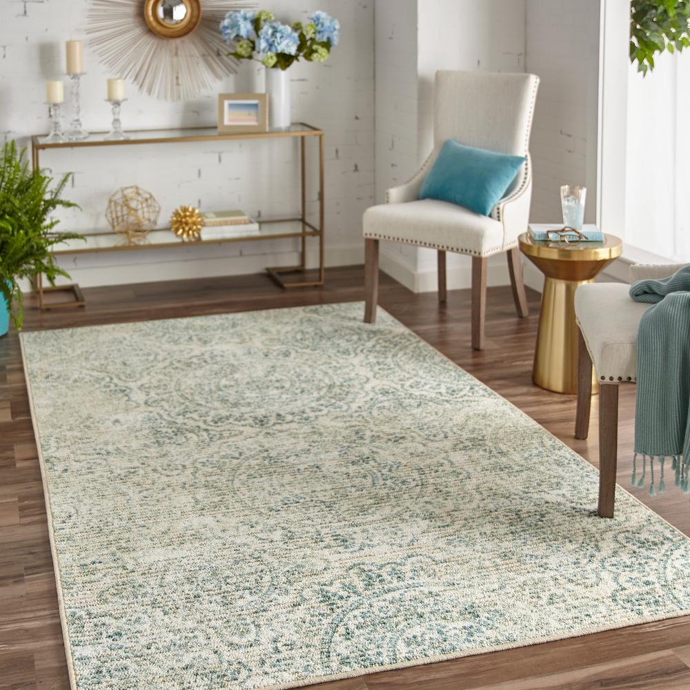 Mohawk Home Morita Aqua Cream 5 Ft X 8 Ft Floral Area Rug 041456 The Home Depot