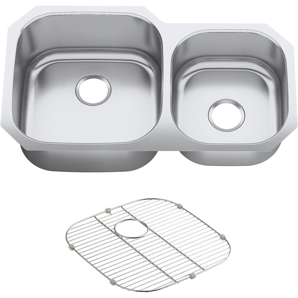 Kohler Undertone Preserve Undermount Scratch Resistant Stainless Steel 35 In Double Bowl Kitchen Sink Kit