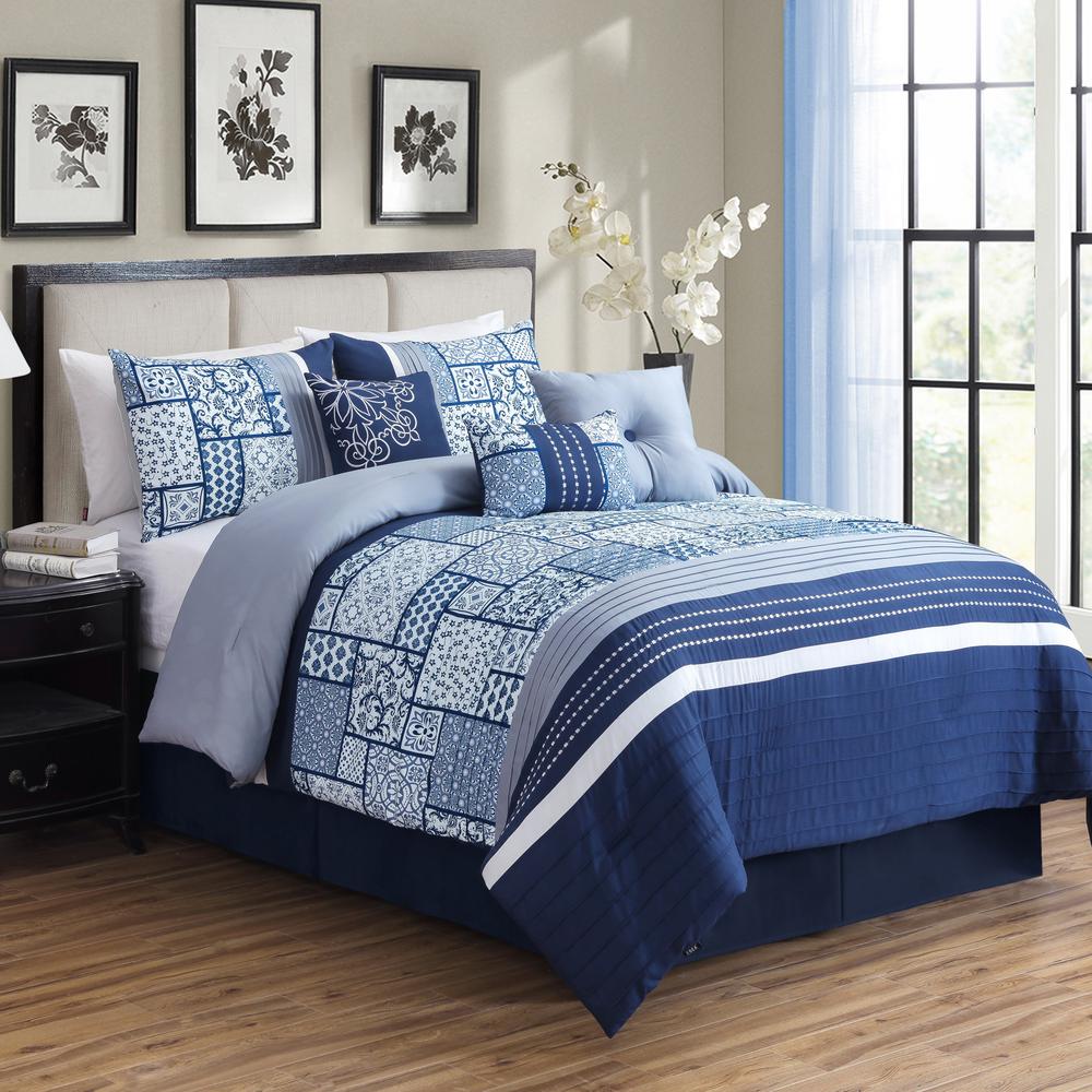 Morgan Home MHF Home Savannah 7-Piece Blue Patchwork Queen Comforter ...