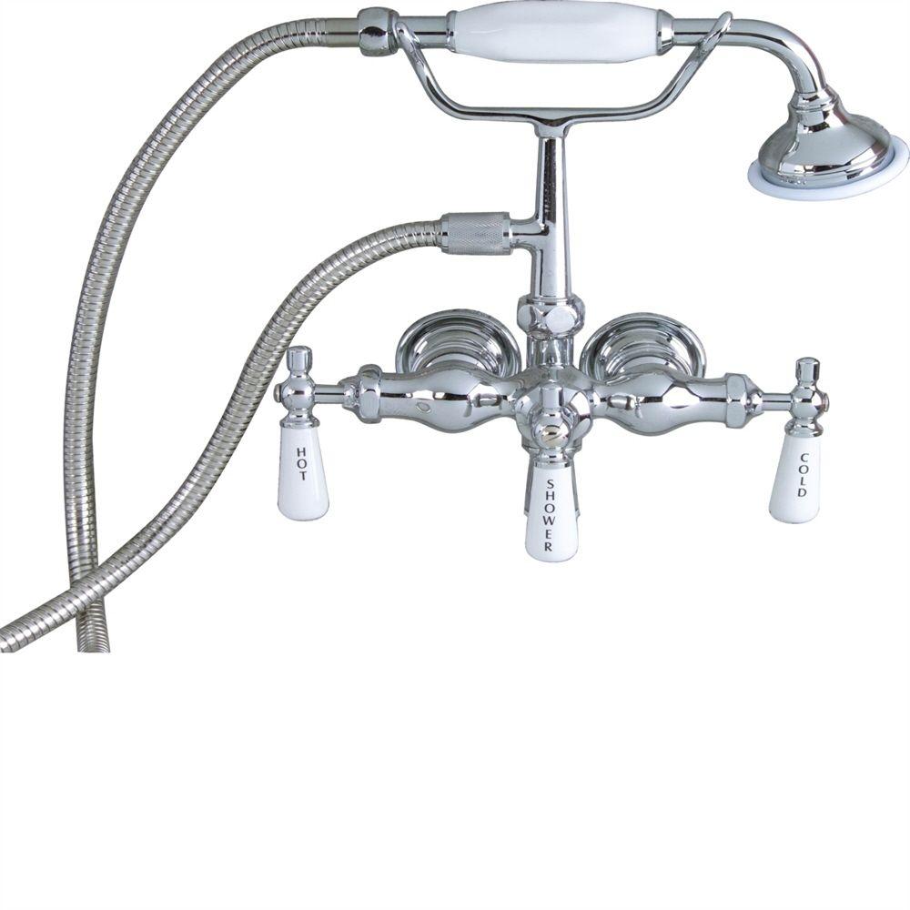 3-Handle Claw Foot Tub Faucet with Old Style Spigot and Hand Shower in Polished Chrome