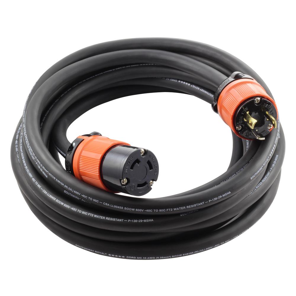 NEMA L15-20 Generator Extension Cord 10//4 SOOW Heavy Duty Industrial Cable 250V 30A 3Phase 75 Ft.