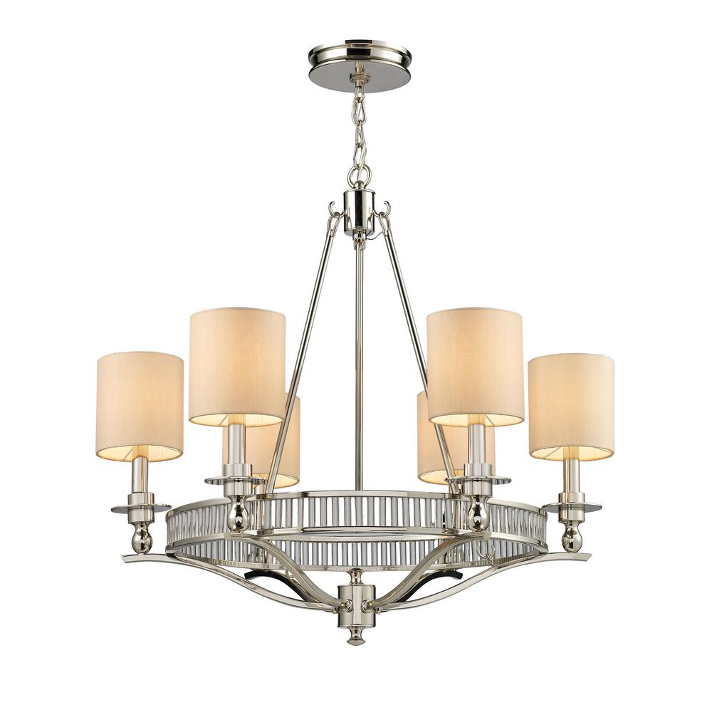 Titan Lighting Braxton 6 Light Polished Nickel Chandelier With Tan Titan Lighting Braxton 6 Light Polished Nickel Chandelier With Tan Fabric Shades
