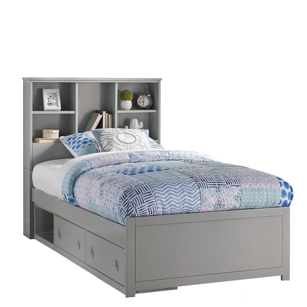 gray twin bed with drawers
