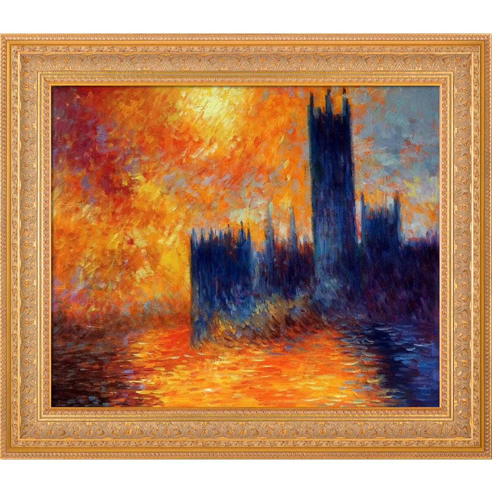 La Pastiche House Of Parliament Sun With Sovereign Frame By Claude Monet Oil Painting Mon6668 Fr 820920x24 The Home Depot