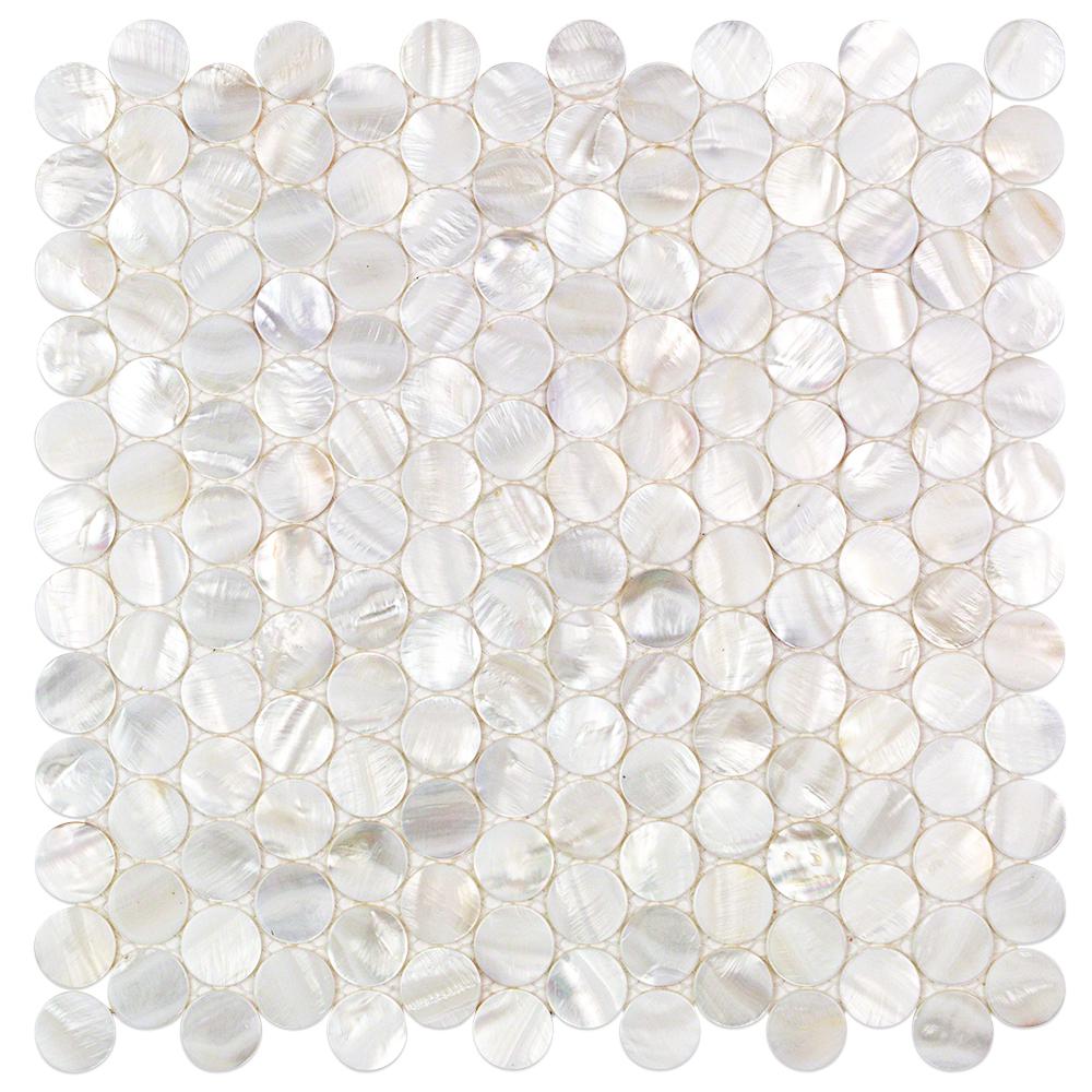 Splashback Tile Pacif White Penny Round Pearl Shell Mosaic 3 Splashback Tile Pacif White Penny Round Pearl Shell Mosaic 3 In X 6