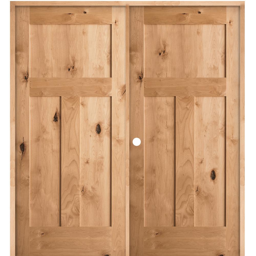 Krosswood Doors 56 in. x 80 in. Rustic Knotty Alder 3Panel Right