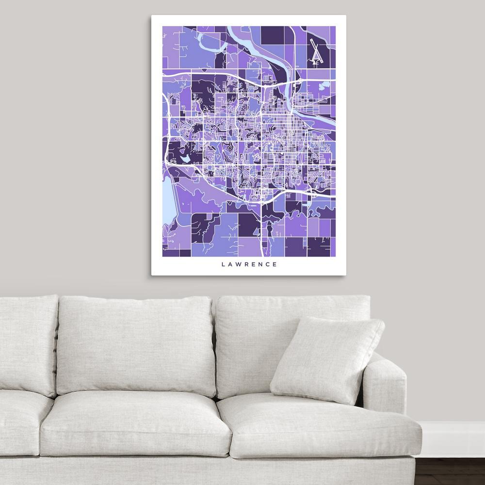 Lawrence Kansas City Map By Michael Tompsett Canvas Wall Art