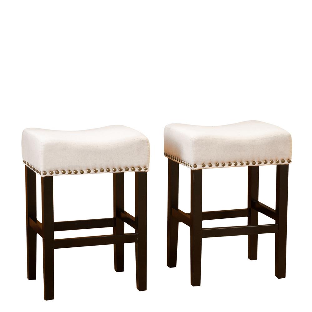 Noble House Laramie 26 25 In Beige Cushioned Counter Stool Set Of Beige Cushioned Counter Stool Set Of 2 295744 The Home Depot