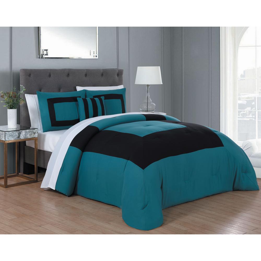 Avondale Manor Carson 8 Piece Teal Black King Comforter Set