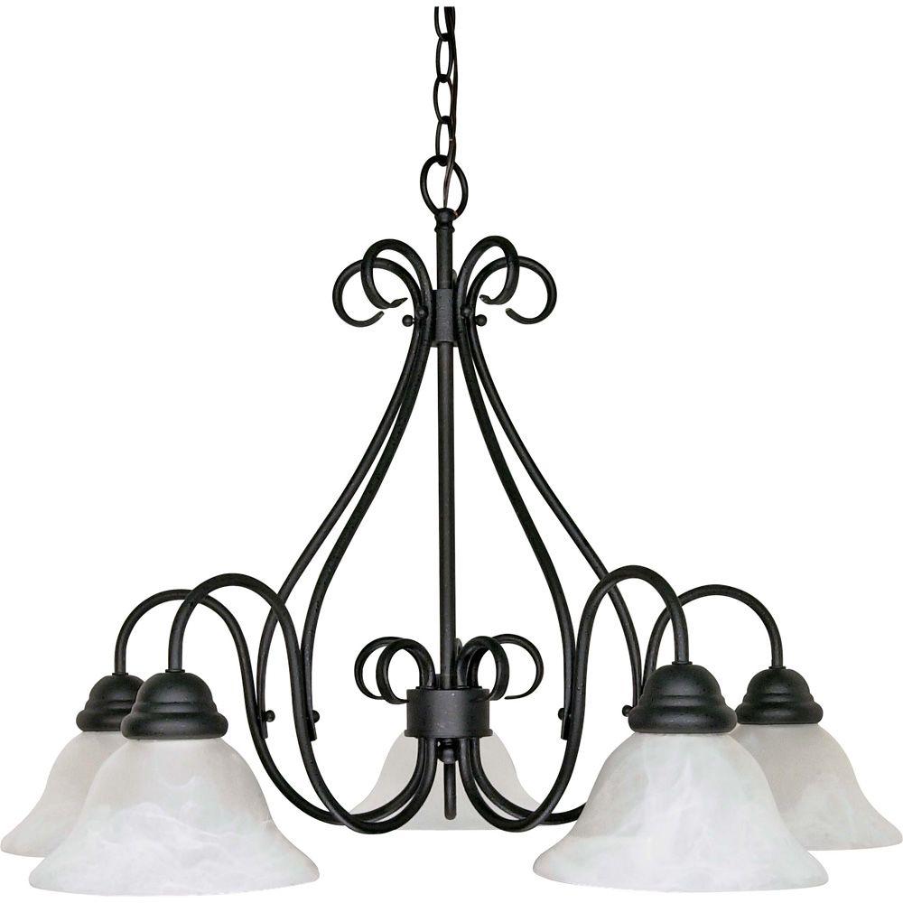 Glomar Adria 5 Light Textured Flat Black Chandelier With Alabaster