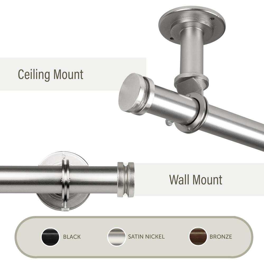 Rod Desyne Bun Ceiling 48 In 84 In 1 In Dia Single Curtain Rod Room Divider In Satin Nickel