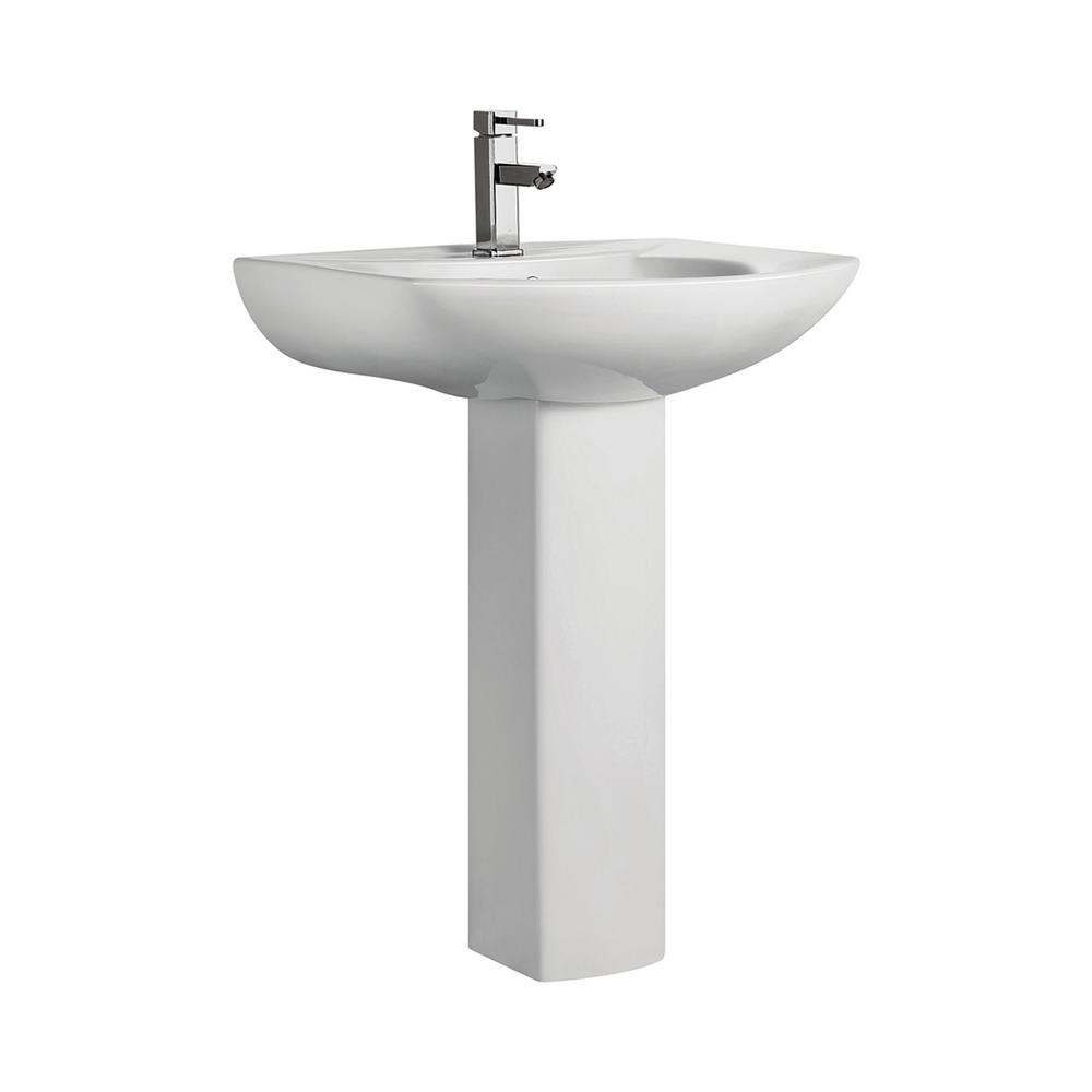 Swiss Madison Chateau Pedestal Bathroom Vessel Sink Square Single Faucet Hole In White