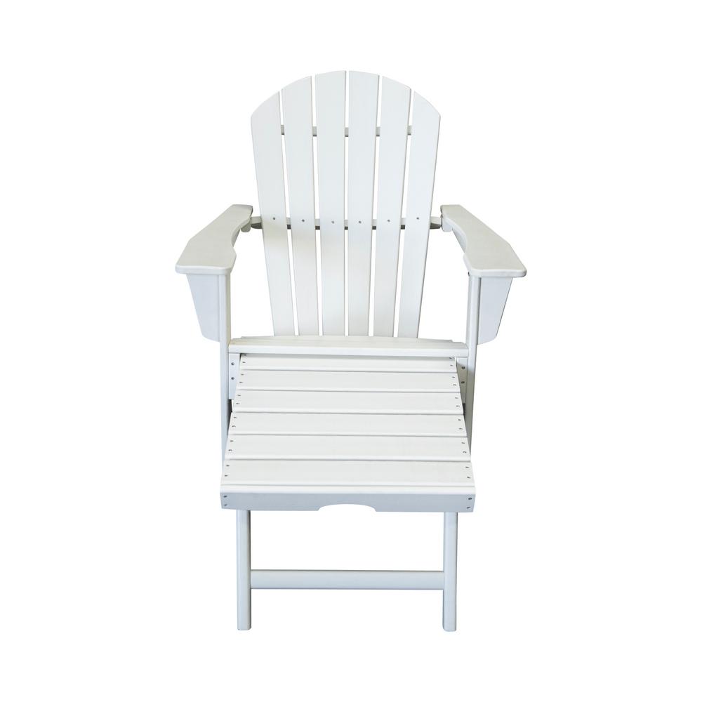 Luxeo Hampton White Plastic Outdoor Patio Adirondack Chair With Hideaway Ottoman Lux 1518 Wht Fr The Home Depot