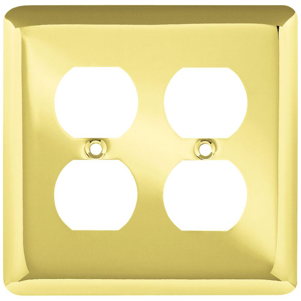 Liberty Stamped Round Decorative Single Duplex Outlet Cover, Polished