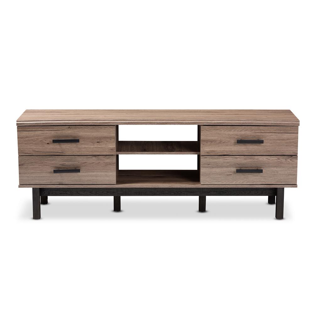 Baxton Studio Arend Oak And Black 4 Drawer Tv Stand 152 9177 Hd The Home Depot