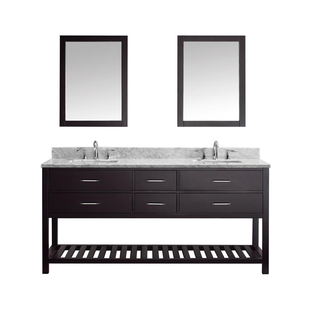 Virtu Usa Ine Estate 72 In W Bath Vanity Espresso With Marble Top White Square Basin And Mirror