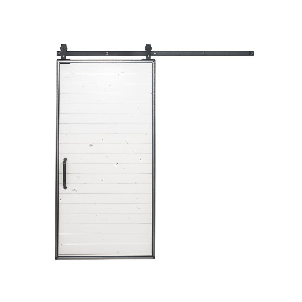Rustica Hardware 42 in. x 84 in. Mountain Modern White Wood Barn Door