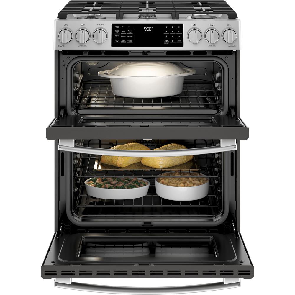 Ge Profile 6 7 Cu Ft Slide In Smart Double Oven Gas Range With Self Cleaning Stainless Steel Ge Profile 6 7 Cu Ft Slide In Smart Double Oven Gas Range With Self Cleaning Stainless Steel