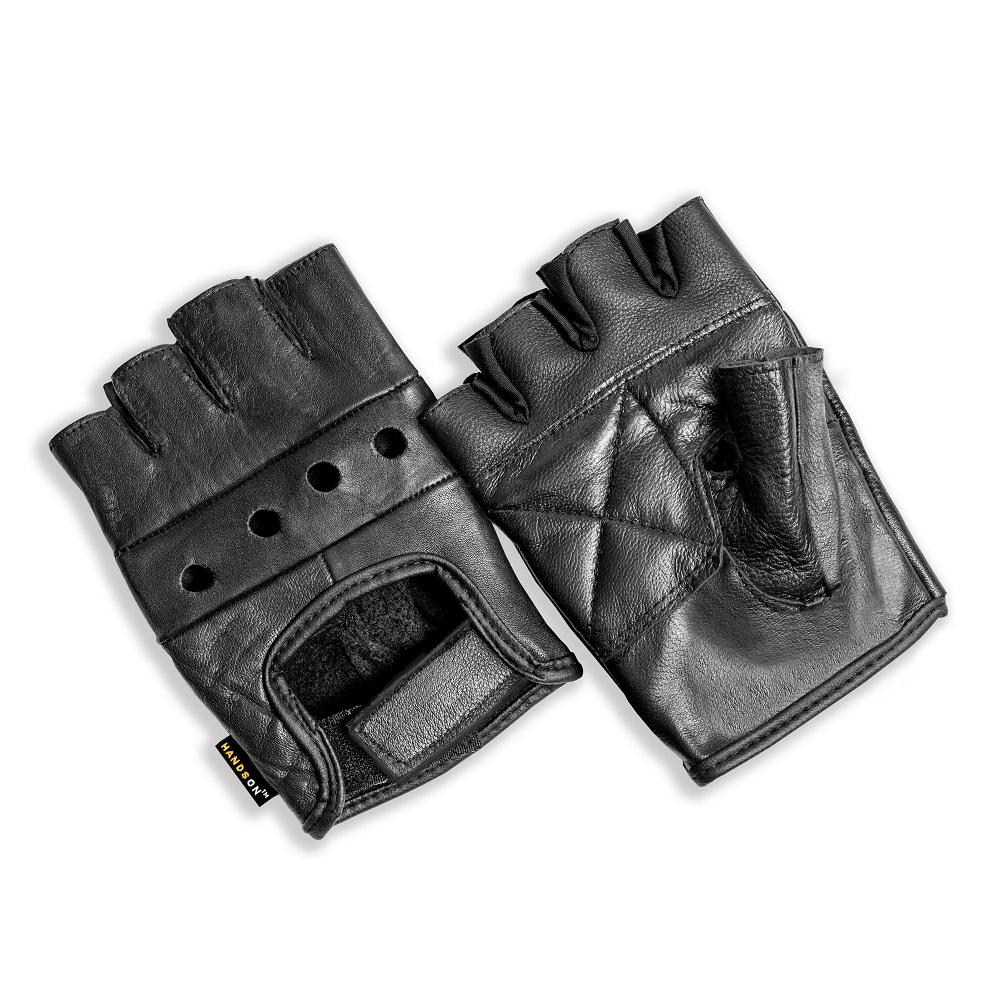 HANDS ON Black Genuine Grain Leather Half Finger Glove-FL2250-XL - The ...