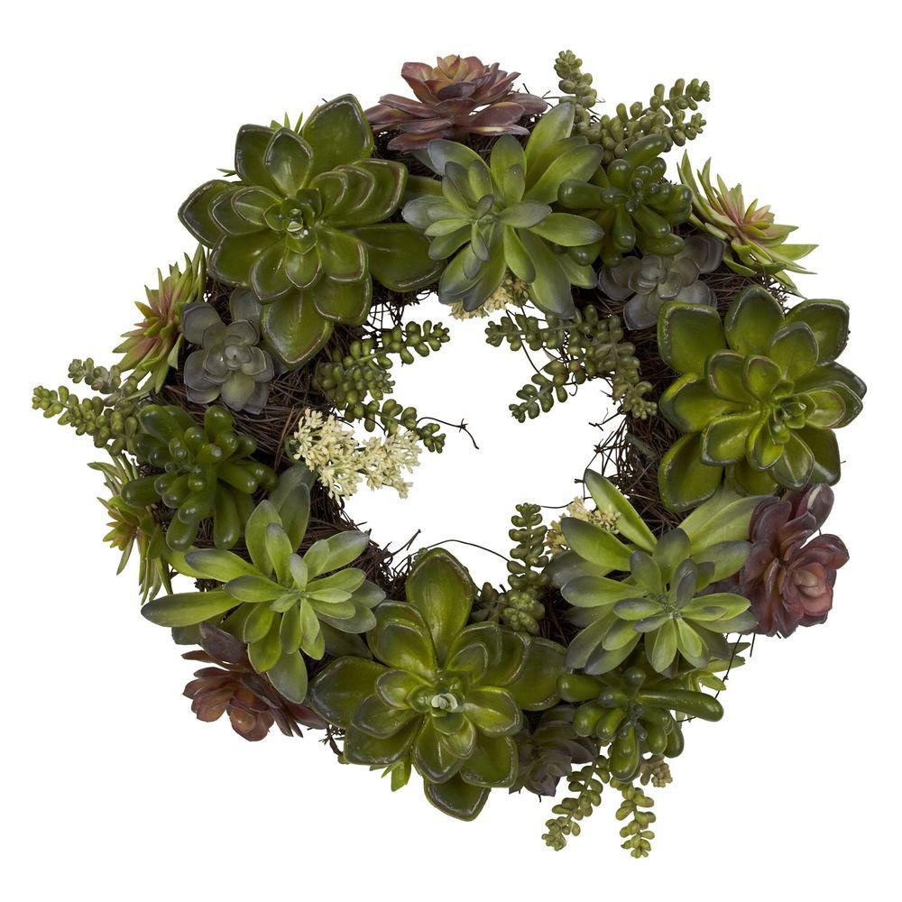 Nearly Natural 20 in. H Green Succulent Wreath4798 The Home Depot