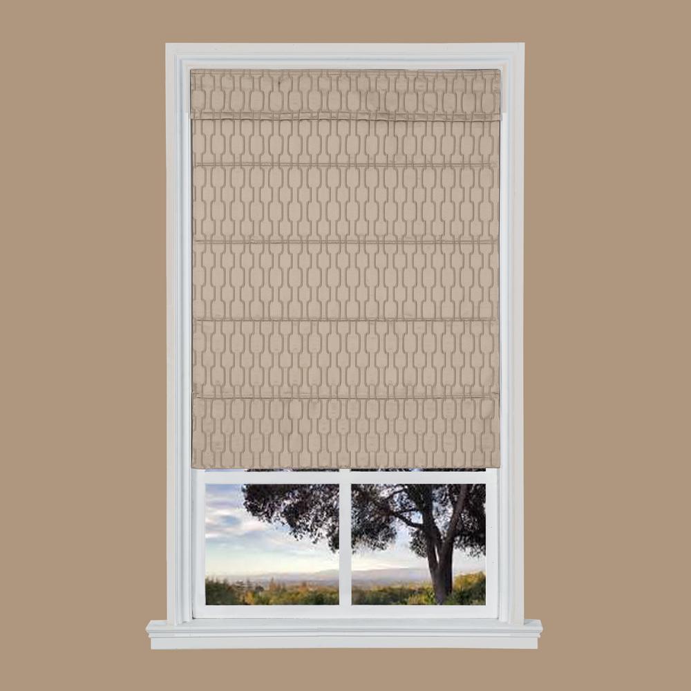 Tan Jacquard Cordless Fabric Roman Shades 31 in. W x 64 in. L